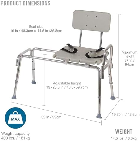 DMI Tub Transfer Bench and Shower Chair with Non Slip Aluminum Body, FSA Elig...