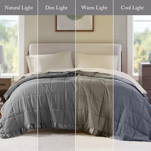 Madison Park Down Alternative Queen Blanket for Bed, Satin Trim, Charcoal