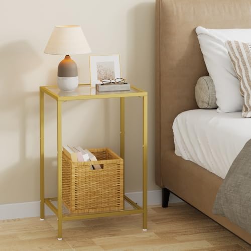 HOMSHO Side Tables Set of 2 with Tempered Glass, Slim End Tables