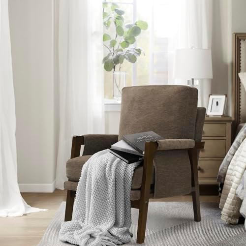 RNKSFX Dark Brown Accent Chair for Bedroom & Living Room, Mid Century Mod...