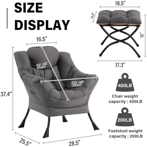 Modern Lazy Chair with Ottoman Lounge Accent Reading Chair for Living Room