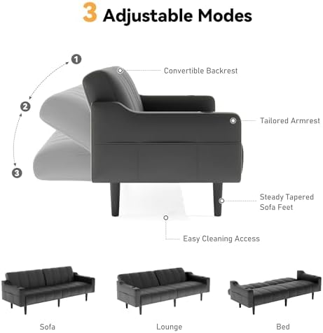 80'' Futon Sofa Bed,Faux Leather Futon Sleeper Sofa, Convertible Love...