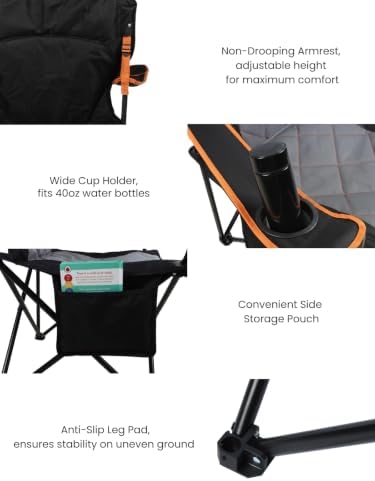 FAIR WIND 2-Pack Padded Oversized Camping Chairs with Lumbar Support