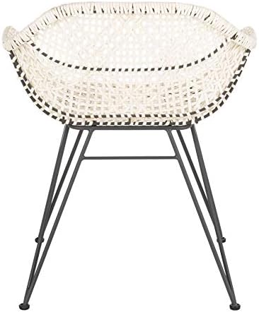 Safavieh Home Jadis White and Dark Grey Leather Woven Dining Chair, Set of 2