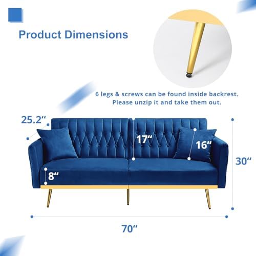 3 Pieces Velvet Sofa Set w/Adjustable Armrest &Backrest,Blue