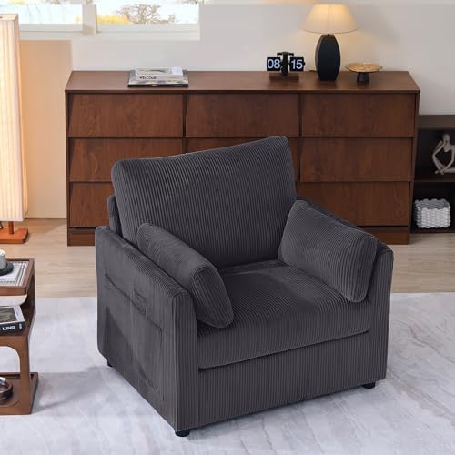 Mofolit 38“ Modern Corduory Accent Chair with High Back (Cream)