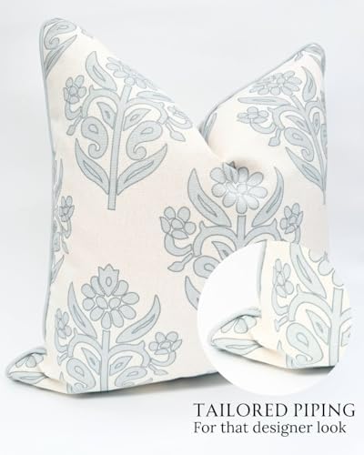 Jillien Harbor “The Naples” Floral Block Print Pillow Cover – Grey and White ...