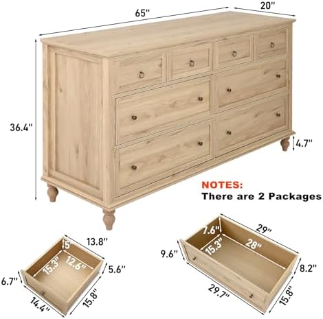 chartustriable 65inch Large Long Drawer Dresser w/Deep Drawers,Rustic Wood 8 ...