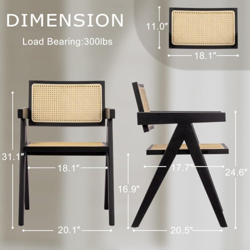 Accent Chairs Set of 2 Black Mid Century Modern Solid Wood Cane Armchairs