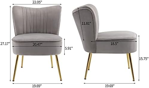 KCC Modern Velvet Accent Chair Set of 2,Side Chair for Bedroom,Light Gray