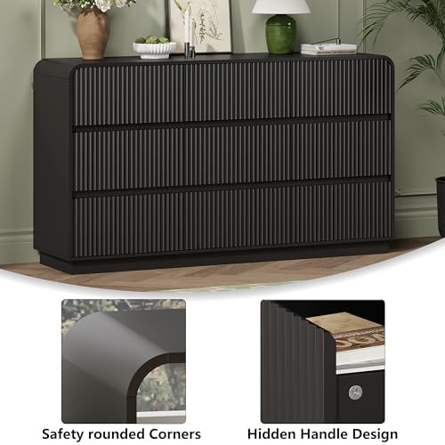 Wodeer Black Dresser Fluted 9 Drawers Dresser for Bedroom, 59" Wide Wood...