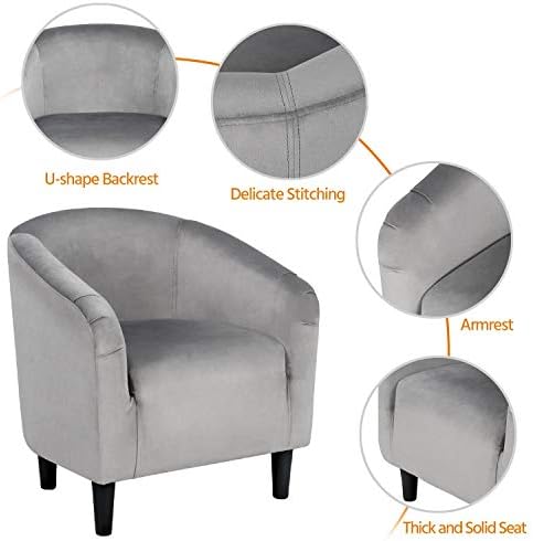 Topeakmart 25.5in Wide Small Velvet Barrel Accent Chair for Bedroom, Gray