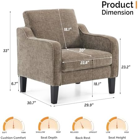 VINGLI Accent Chairs Set of 2, Chenille Upholstered Armchair Living Room