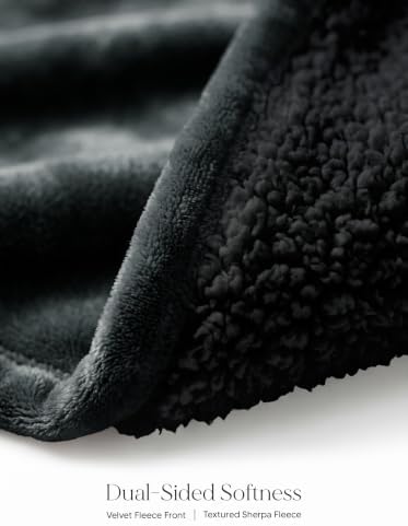 Utopia Bedding Reversible Plush Sherpa Blanket Queen Size Black, 90x90 Inch