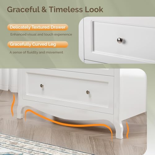 VINGLI White Dresser 3 Drawer Chest of Drawers for Bedroom, Painted Wood Dres...