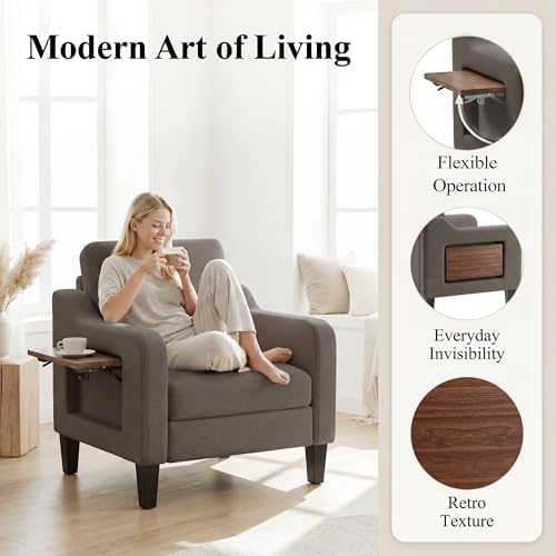 Accent Chair for Living Room, Mid-Century Upholstered Armchair with Foldable ...