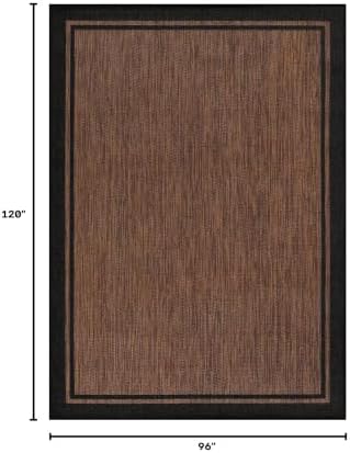 CAMILSON Indoor Outdoor Rug, 8x10 Bordered Nut Brown Black Modern Area Rugs f...