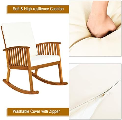 Tangkula Outdoor Rocking Chair with Soft Cushions, Solid Acacia Wood (1)