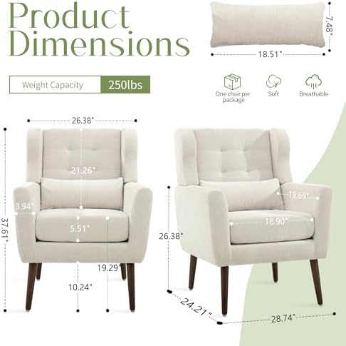 cinkehome Accent Arm Chairs for Living Room, Chenille Upholstered Mordern Arm...