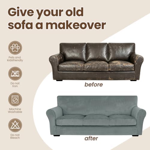 XINEAGE 2-Piece Velvet Armchair Sofa Cover, Couch Covers for Dog,Light Gray
