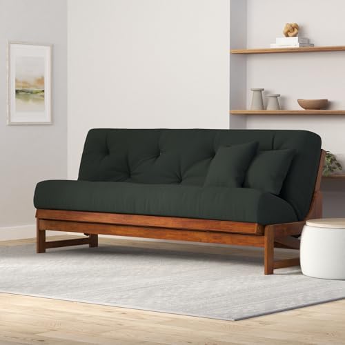 Arden Futon Set - Queen Size, Frame, 8" Mattress, Twill Hunter Green Cover