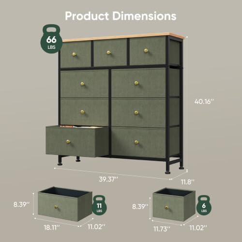 Fabric Dresser for Bedroom with 9 Drawers, Storage Tower