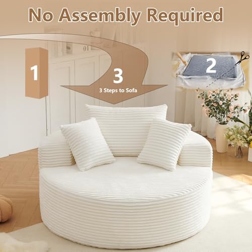 Oversized Round Chair Lounge Chaise Indoor, Upholstered Corduroy Deep Seat Cl...
