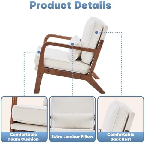 DUMOS Mid Century Accent Chairs Set of 2, 16'' Seat Height Lounge Chair