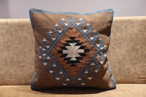 Handmade 100% Wool Kilim Pillow Cover – 18x18 Inches, Durable Indian Cushion ...