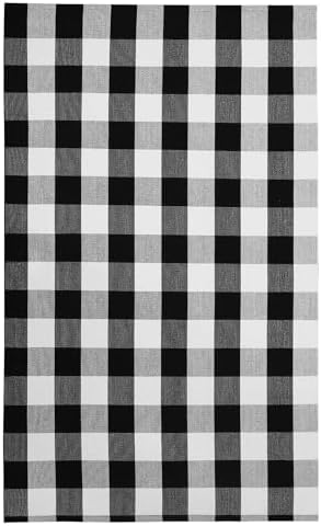 4x6 Buffalo Plaid Outdoor Rug, Washable Front Porch, Black White | Woven cotton checkered outdoor rug for porches and entryways, black and white washable decor for indoor outdoor use