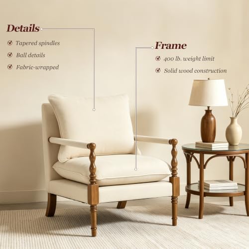 Accent Chair for Living Room, Farmhouse Linen Fabric Spindle Accent Chair wit...