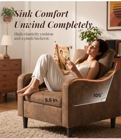 LEVELEVE Accent Arm Chair – Retro Cowhide, Upholstered Scooped Comfy Reading ...