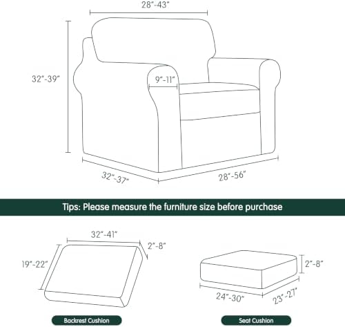 CHUN YI 3 Piece Stretch Armchair Sofa Cover, 1 Seater Couch Slipcover with On...