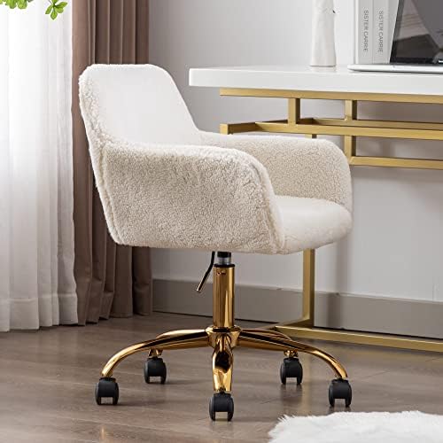 KCC Faux Fur Office Desk Chair, Comfy Swivel Armchair with Wheels, Upholstere...