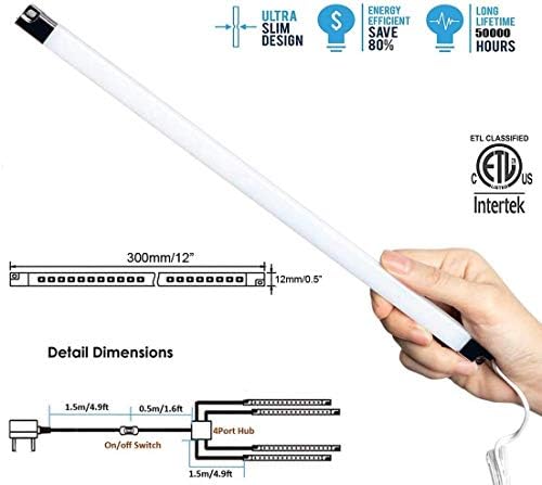 Cefrank LED Display Case Lights, 4-Pack Plug-in Cabinet Light Kit, 6000K