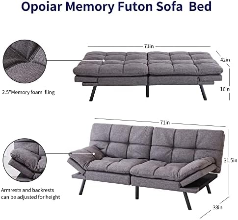 Opoiar Futon Sofa Bed,Small Splitback Linen Fabric Memory Foam Couch,Modern C...
