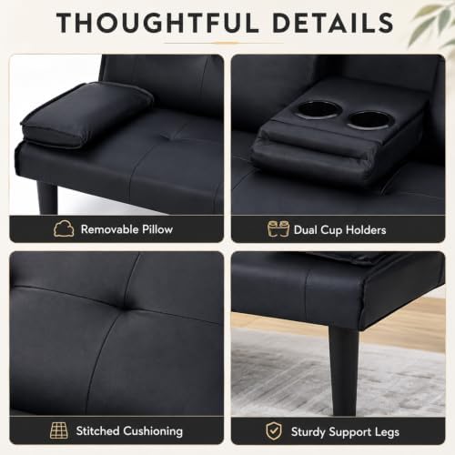 67"Modern Futon Sofa Bed,Convertible 3 in 1 Sleeper Bed Couches with Adj...