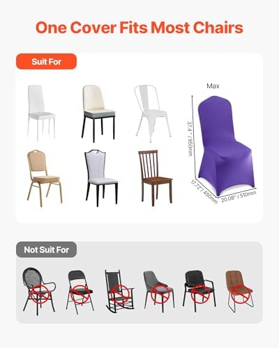 VEVOR Chair Covers, Polyester Spandex Chair Cover, Stretch Slipcovers for Wedding Party Dining Banquet Flat-Front Chair Covers (Purple-a, 50PCS)
