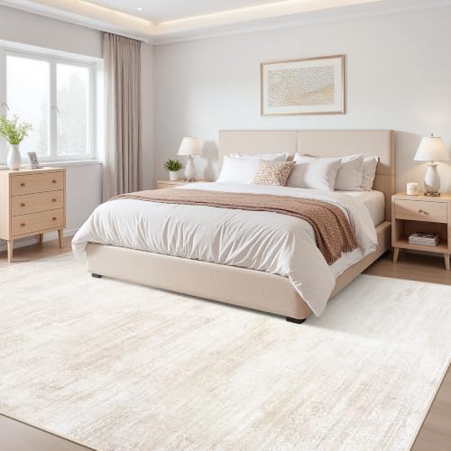 Tosuoka Washable Rug 8x10 Area Rugs for Living Room, Beige Cream Abstract