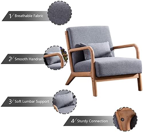 INZOY Mid Century Modern Accent Chair with Wood Frame, Upholstered Living Roo...