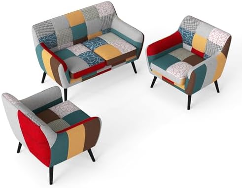 Bonzy Home Modern Colorful 3 Piece Coroful Fabric Sofa Set, Included 2 Accent...