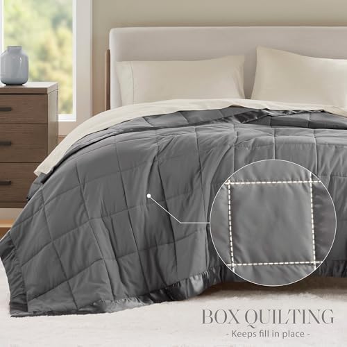 Madison Park Down Alternative Queen Blanket for Bed, Satin Trim, Charcoal