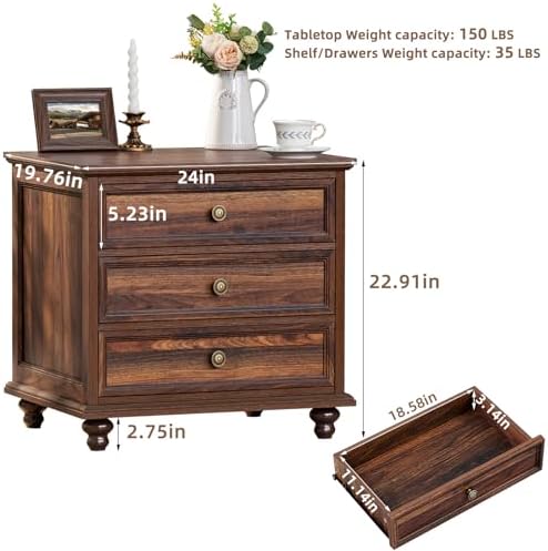 Joaxswe Farmhouse Dresser and Nightstand Set - 3 Piece, 54" Wide Dresser...