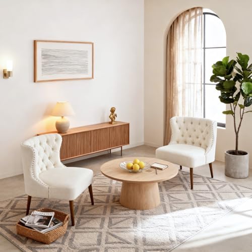 chairus Tufted Cream White Accent Chair, Armless Linen Living Room Chair