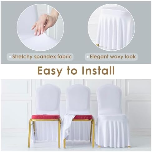 10pcs Pleated Skirt Spandex White Chair Cover Hotel Banquet Party Events Wedding Decoration Seat Protector Slip Covers