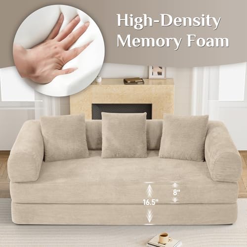DAMAIFROM Convertible Sleeper Sofa Bed Floor Boneless Couch, Light Brown