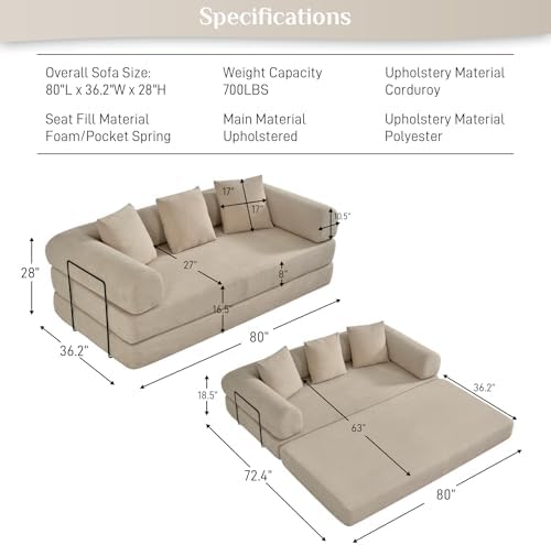 DAMAIFROM Convertible Sleeper Sofa Bed Floor Boneless Couch, Light Brown