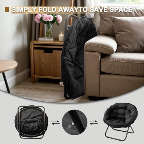Grezone Folding Saucer Chair, Oversized Lazy Moon Chair with Metal Frame, Com...