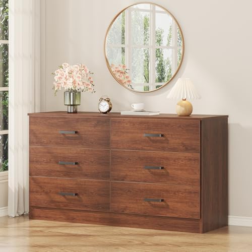 Bigbiglife Wood Dresser for Bedroom, 6 Drawer Double Dresser, Mid Century Mod...