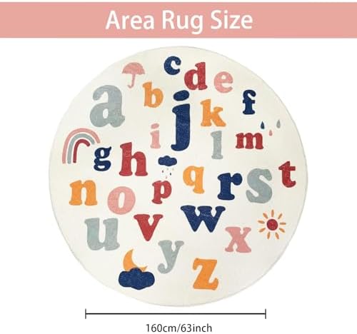 ABREEZE Large Round Kids Play Mat 5.3ft,Fluffy Faux Wool Kids Rug Non-Slip Ch...